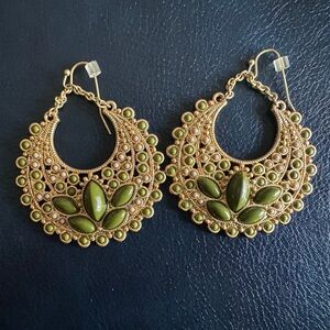 Lia Sophia Green and Gold Filigree Crescent Earrings
